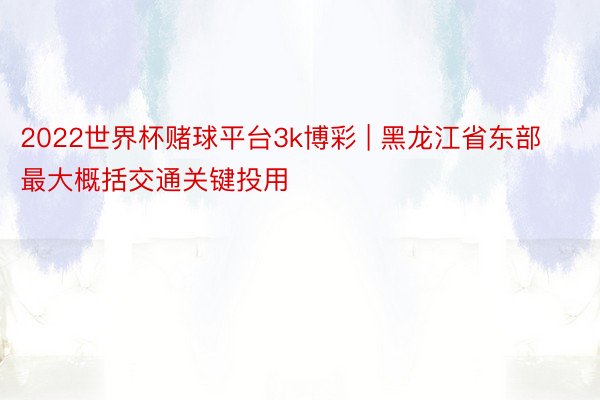 2022世界杯赌球平台3k博彩 | 黑龙江省东部最大概括交通关键投用